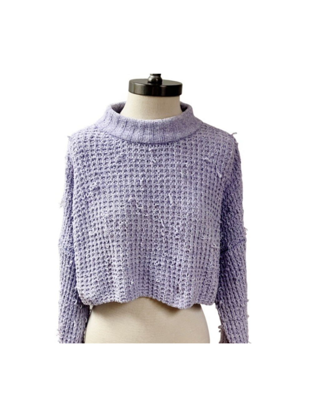 Urban Outfitters Cozy Loop Knit Cropped Sweater MEDIUM Lavender Oversized Fall - Picture 1 of 8